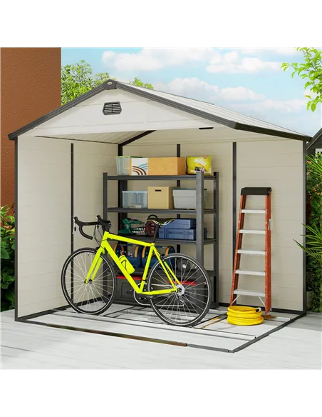Outsunny 7.9ft x 6.2ft Aluminium Frame and Plastic Wall Shed, with Foundation - Cream White