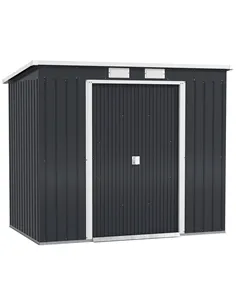 Outsunny 7 x 4ft Galvanised Steel Garden Shed, with Foundation Kit - Dark Grey