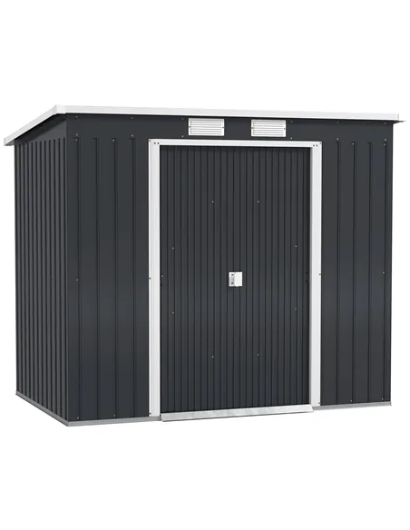 Outsunny 7 x 4ft Galvanised Steel Garden Shed, with Foundation Kit - Dark Grey