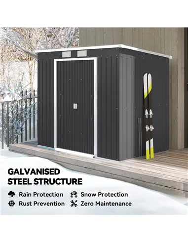 Outsunny 7 x 4ft Galvanised Steel Garden Shed, with Foundation Kit - Dark Grey