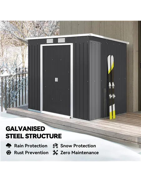 Outsunny 7 x 4ft Galvanised Steel Garden Shed, with Foundation Kit - Dark Grey