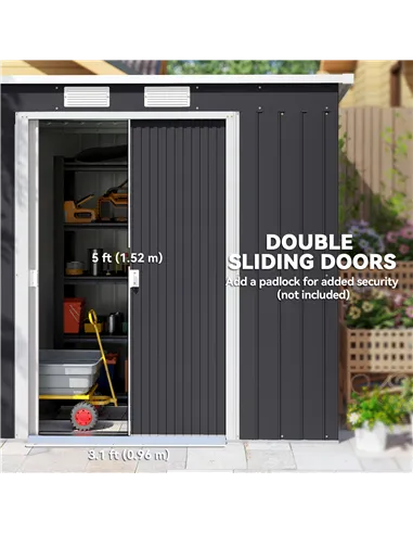 Outsunny 7 x 4ft Galvanised Steel Garden Shed, with Foundation Kit - Dark Grey