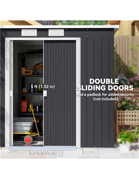 Outsunny 7 x 4ft Galvanised Steel Garden Shed, with Foundation Kit - Dark Grey