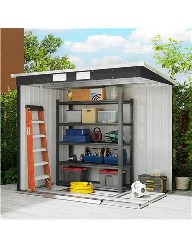 Outsunny 7 x 4ft Galvanised Steel Garden Shed, with Foundation Kit - Dark Grey