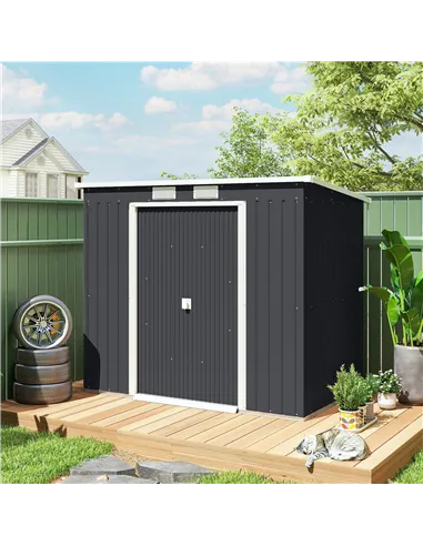 Outsunny 7 x 4ft Galvanised Steel Garden Shed, with Foundation Kit - Dark Grey