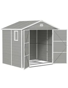 Outsunny 7.9ft x 6.2ft Aluminium Frame and Plastic Wall Shed, with Foundation - Light Grey