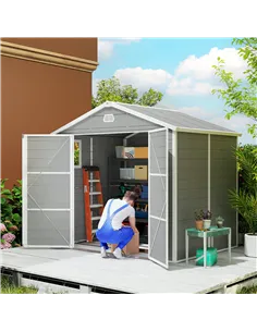 Outsunny 7.9ft x 6.2ft Aluminium Frame and Plastic Wall Shed, with Foundation - Light Grey 2