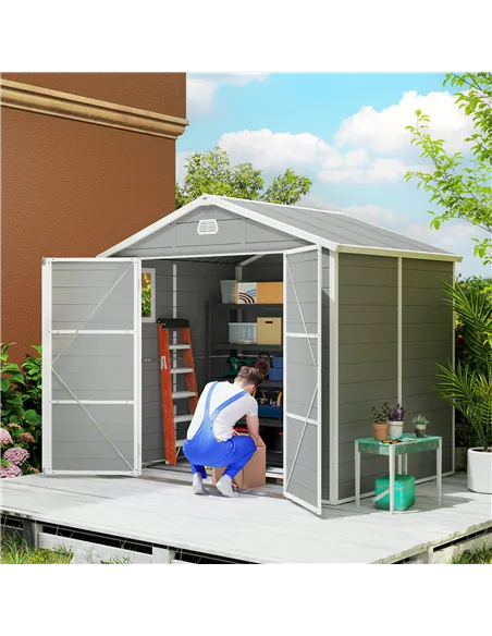 Outsunny 7.9ft x 6.2ft Aluminium Frame and Plastic Wall Shed, with Foundation - Light Grey