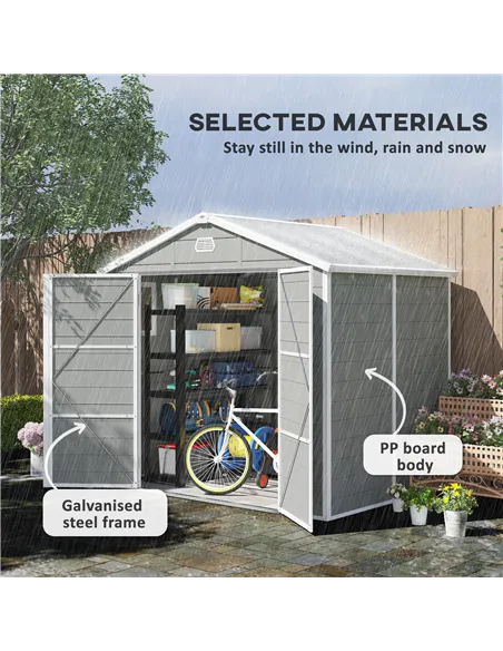 Outsunny 7.9ft x 6.2ft Aluminium Frame and Plastic Wall Shed, with Foundation - Light Grey