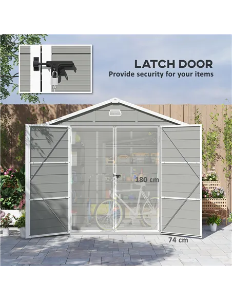 Outsunny 7.9ft x 6.2ft Aluminium Frame and Plastic Wall Shed, with Foundation - Light Grey