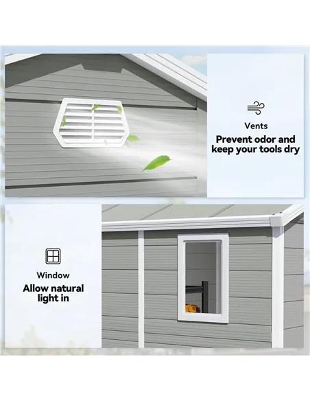 Outsunny 7.9ft x 6.2ft Aluminium Frame and Plastic Wall Shed, with Foundation - Light Grey
