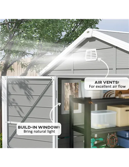 Outsunny 7.9ft x 6.2ft Aluminium Frame and Plastic Wall Shed, with Foundation - Light Grey