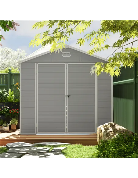 Outsunny 7.9ft x 6.2ft Aluminium Frame and Plastic Wall Shed, with Foundation - Light Grey