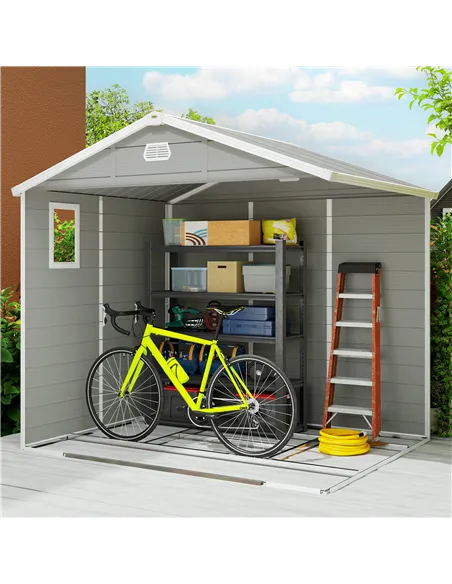 Outsunny 7.9ft x 6.2ft Aluminium Frame and Plastic Wall Shed, with Foundation - Light Grey