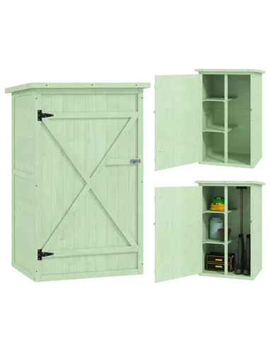 Outsunny Wooden Small Shed, Garden Storage Shed with Shelves and Bolt Latch, 75L x 56W x115H cm, Green