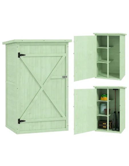 Outsunny Wooden Small Shed, Garden Storage Shed with Shelves and Bolt Latch, 75L x 56W x115H cm, Green