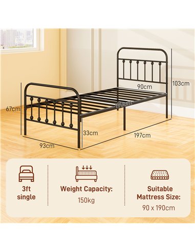 HOMCOM Single Minimalistic Metal Bed Frame - Black