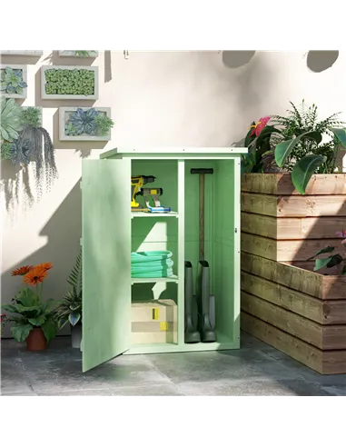 Outsunny Wooden Small Shed, Garden Storage Shed with Shelves and Bolt Latch, 75L x 56W x115H cm, Green