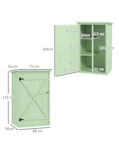 Outsunny Wooden Small Shed, Garden Storage Shed with Shelves and Bolt Latch, 75L x 56W x115H cm, Green