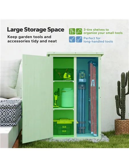 Outsunny Wooden Small Shed, Garden Storage Shed with Shelves and Bolt Latch, 75L x 56W x115H cm, Green