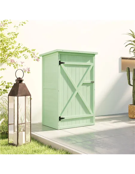 Outsunny Wooden Small Shed, Garden Storage Shed with Shelves and Bolt Latch, 75L x 56W x115H cm, Green