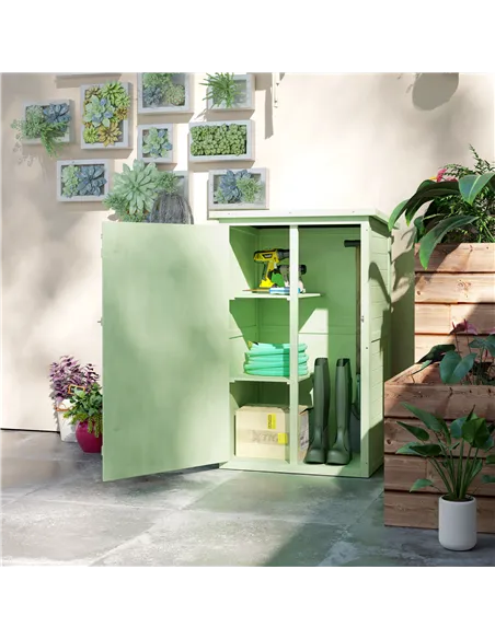 Outsunny Wooden Small Shed, Garden Storage Shed with Shelves and Bolt Latch, 75L x 56W x115H cm, Green