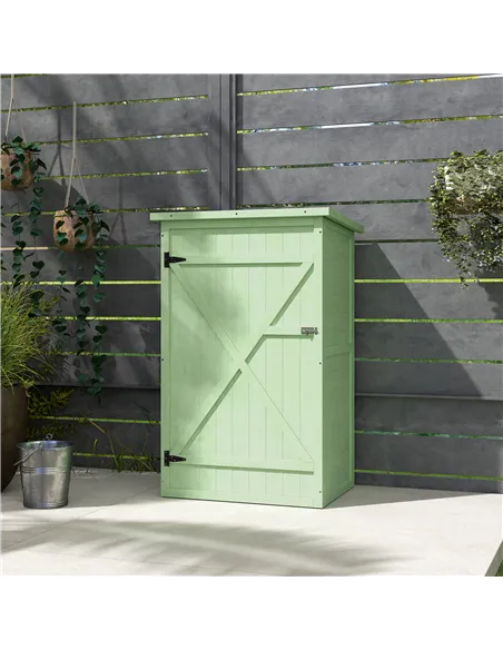Outsunny Wooden Small Shed, Garden Storage Shed with Shelves and Bolt Latch, 75L x 56W x115H cm, Green