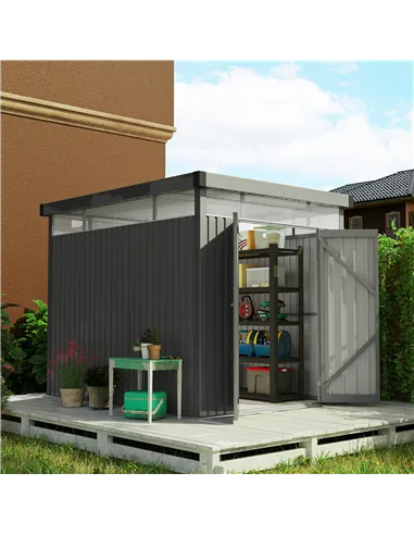 Outsunny 5.3 x 8.5ft Galvanised Steel Garden Shed, Metal Shed with Roof Windows, Leakage Holes and Lockable Wide Door for Outdoo
