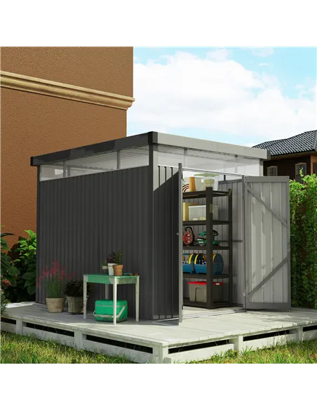 Outsunny 5.3 x 8.5ft Galvanised Steel Garden Shed, Metal Shed with Roof Windows, Leakage Holes and Lockable Wide Door for Outdoo