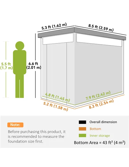 Outsunny 5.3 x 8.5ft Galvanised Steel Garden Shed, Metal Shed with Roof Windows, Leakage Holes and Lockable Wide Door for Outdoo
