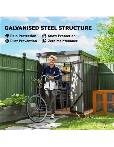 Outsunny 5.3 x 8.5ft Galvanised Steel Garden Shed, Metal Shed with Roof Windows, Leakage Holes and Lockable Wide Door for Outdoo
