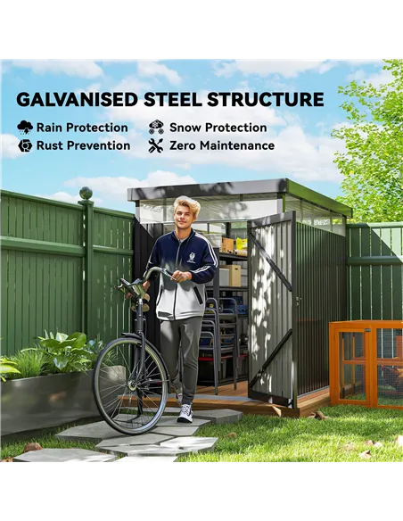 Outsunny 5.3 x 8.5ft Galvanised Steel Garden Shed, Metal Shed with Roof Windows, Leakage Holes and Lockable Wide Door for Outdoo