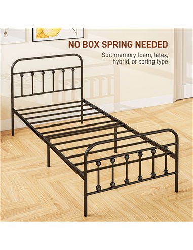 HOMCOM Single Minimalistic Metal Bed Frame - Black