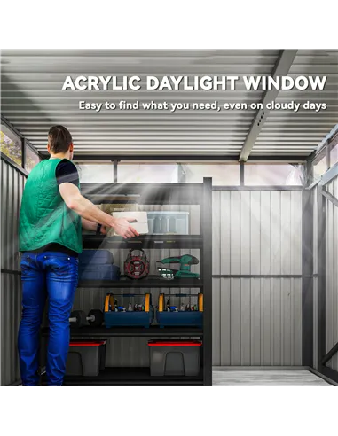 Outsunny 5.3 x 8.5ft Galvanised Steel Garden Shed, Metal Shed with Roof Windows, Leakage Holes and Lockable Wide Door for Outdoo