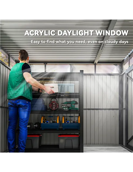 Outsunny 5.3 x 8.5ft Galvanised Steel Garden Shed, Metal Shed with Roof Windows, Leakage Holes and Lockable Wide Door for Outdoo