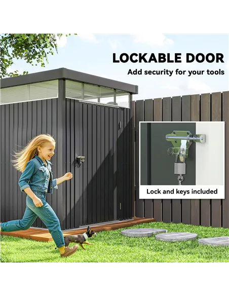 Outsunny 5.3 x 8.5ft Galvanised Steel Garden Shed, Metal Shed with Roof Windows, Leakage Holes and Lockable Wide Door for Outdoo