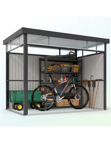 Outsunny 5.3 x 8.5ft Galvanised Steel Garden Shed, Metal Shed with Roof Windows, Leakage Holes and Lockable Wide Door for Outdoo