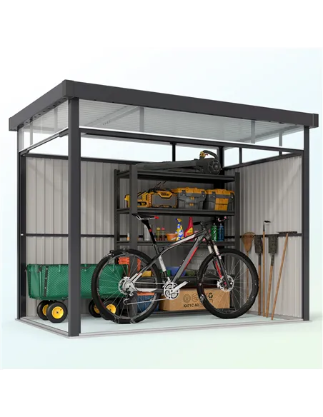 Outsunny 5.3 x 8.5ft Galvanised Steel Garden Shed, Metal Shed with Roof Windows, Leakage Holes and Lockable Wide Door for Outdoo