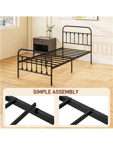 HOMCOM Single Minimalistic Metal Bed Frame - Black