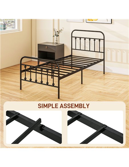 HOMCOM Single Minimalistic Metal Bed Frame - Black