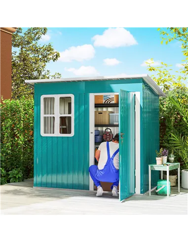 Outsunny 7 x 4ft Galvanised Steel Garden Shed, with Lock and Gloves - Green