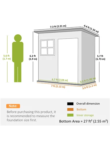Outsunny 7 x 4ft Galvanised Steel Garden Shed, with Lock and Gloves - Green