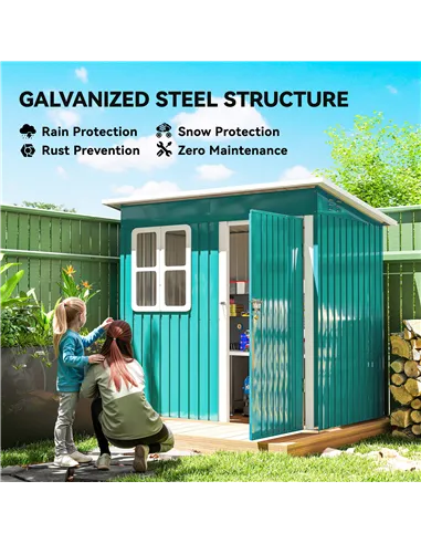 Outsunny 7 x 4ft Galvanised Steel Garden Shed, with Lock and Gloves - Green
