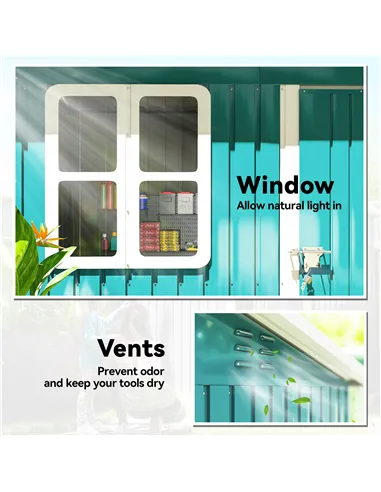 Outsunny 7 x 4ft Galvanised Steel Garden Shed, with Lock and Gloves - Green
