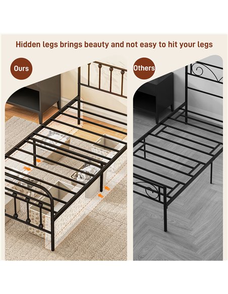 HOMCOM Single Minimalistic Metal Bed Frame - Black