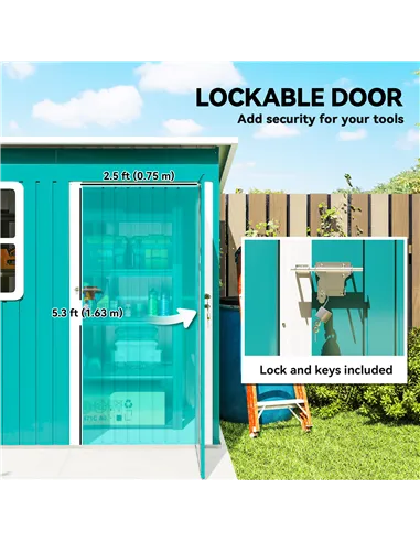 Outsunny 7 x 4ft Galvanised Steel Garden Shed, with Lock and Gloves - Green