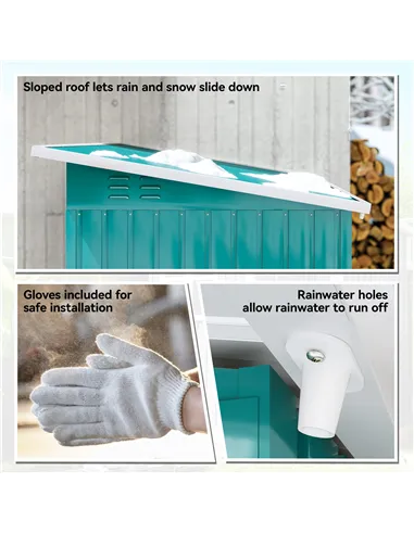 Outsunny 7 x 4ft Galvanised Steel Garden Shed, with Lock and Gloves - Green