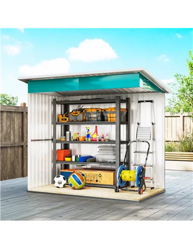 Outsunny 7 x 4ft Galvanised Steel Garden Shed, with Lock and Gloves - Green