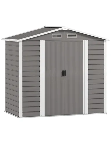 Outsunny 7 x 4ft Garden Shed, Easy to Assemble, Upgraded Galvanised Steel Frame with Foundation Kit, Double Doors with Lock, Out