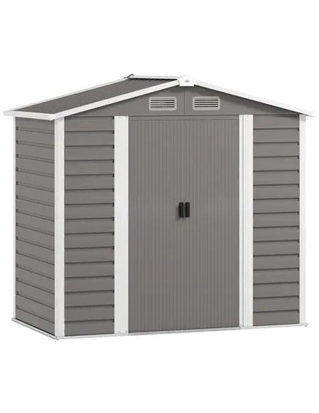 Outsunny 7 x 4ft Garden Shed, Easy to Assemble, Upgraded Galvanised Steel Frame with Foundation Kit, Double Doors with Lock, Out